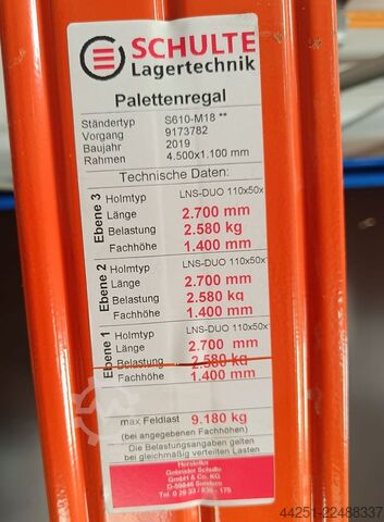 Schulte pallet rack starter bay Schulte Lagertechnik S610-M18 + LNS-Duo 110 x 50 x 2700 mm