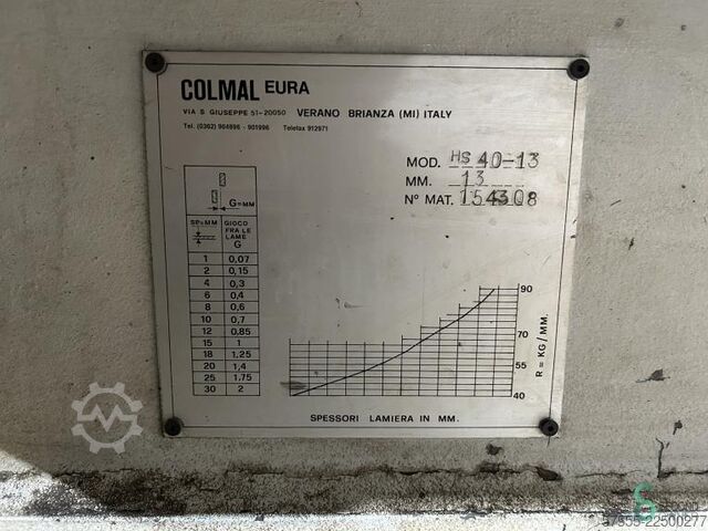 Sheet shears  Colmal HS40-13 2008 Colmal HS40-13
