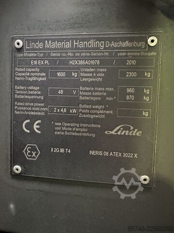E 16 PL - 386 * Atex EX * Proplan 2G / Z1 * NEW battery!! LINDE E 16 PL - 386 * Atex EX * Proplan 2G / Z1 * NEW battery !!