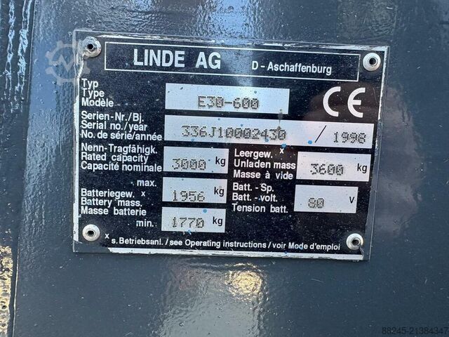 VS-22644 Electric triplex forklift truck Linde E30 LINDE E30