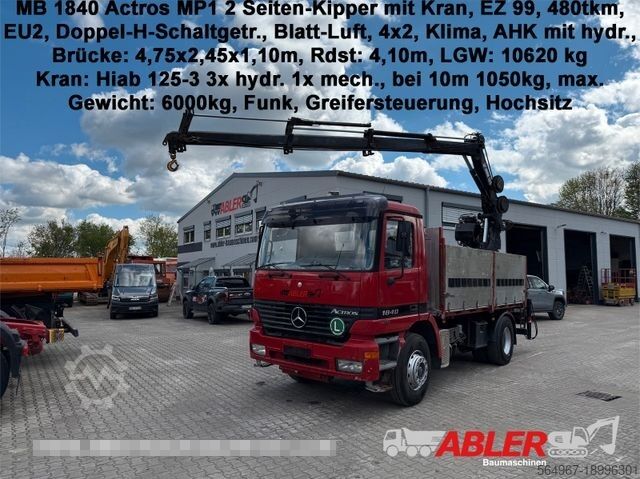 Kipper LKW MERCEDES-BENZ 1840 Actros 2Seiten-Kipper Kran Hiab 125-3 FunK