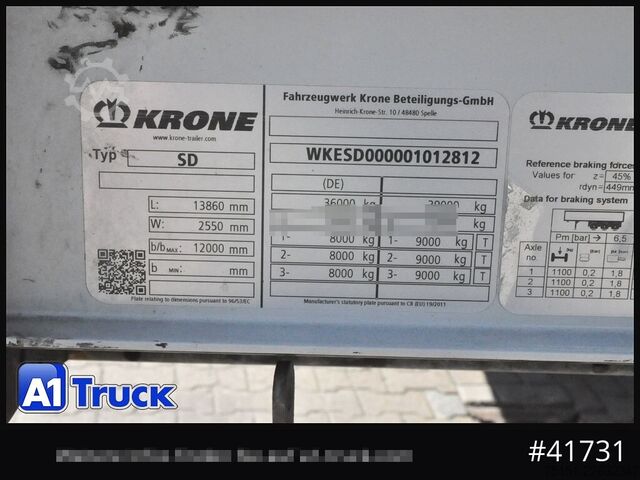 Open semitrailer with tarp KRONE SD, Mega,Lift, Staplerhalterung, Lenkachse