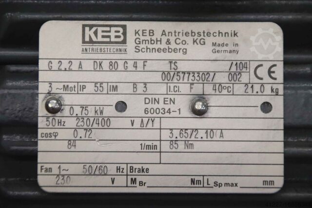 Gear motor 0.75 kW 84 rpm KEB G 2.2A DK 80 G 4 F