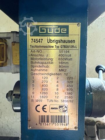 Bench drill GÜDE GTB 20/12 R + L