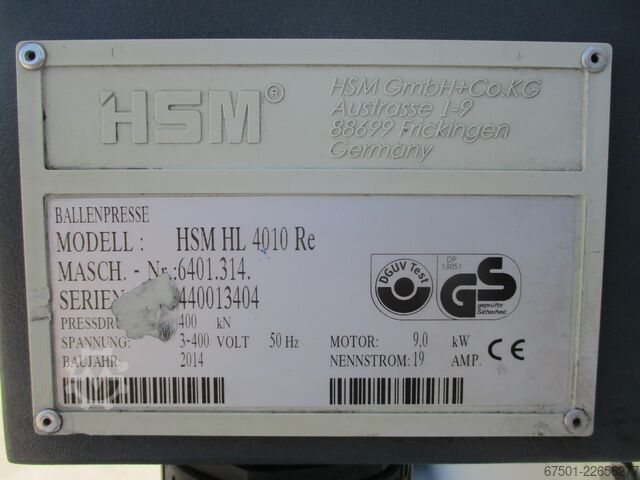 Ballenpresse Papierpresse Abfallpresse HSM HL 4010 Re (3534)