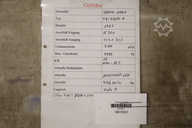 Absauggebläse 18,5 kW Rippert T8-355/2-A