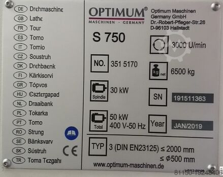 Center lathe Optimum OPTIturn S 750