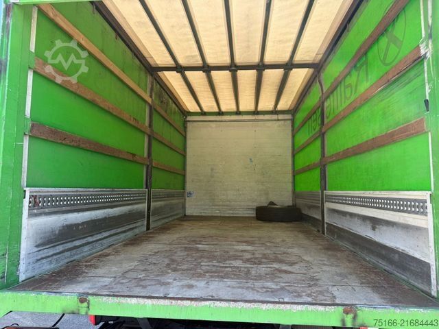 Flatbed truck with tarp IVECO EuroCargo 160 E 28 Pritsche 5,40 m LBW 1,5 T*AHK