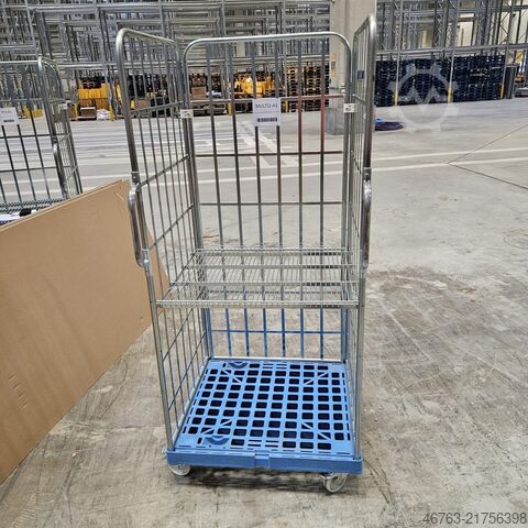 Roll container, transport trolley with plastic base  