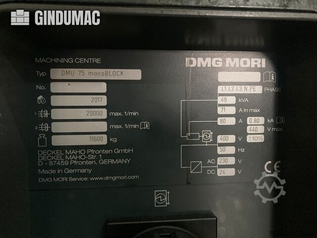 VERTIKALES BEARBEITUNGSZENTRUM DMG MORI DMU 75 monoblock