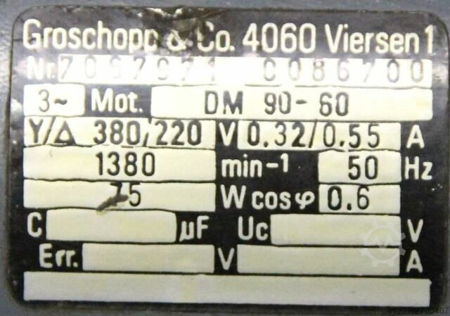 Gear motor 0.075 kW 2 rpm Groschopp DM90-60