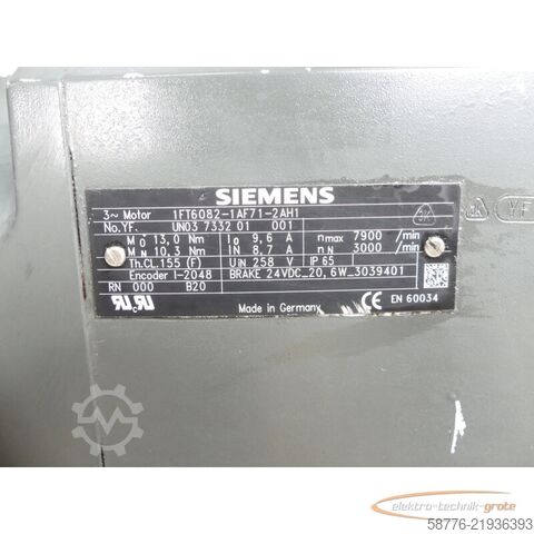 Control unit Siemens 1FT6082-1AF71-2AH1 Servomotor SN: YFUNO3733201001