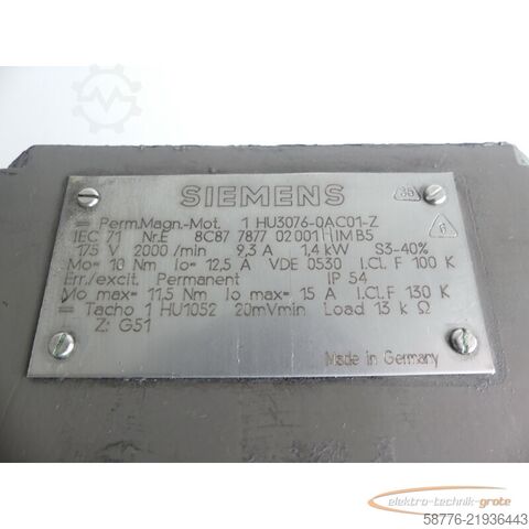 Control unit Siemens Stator für 1HU3076-0AC01 - Z Motor SN: 8C87787702001H