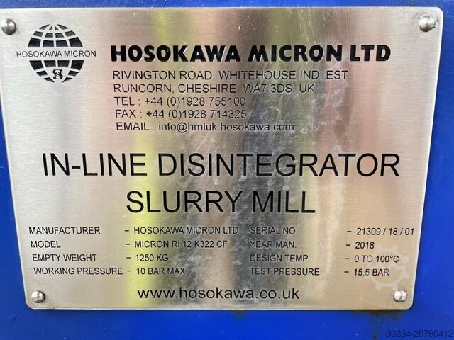 Hosokawa Micron Modell Micron RI12K322CF Inline-Desintegrations-Schlämühle HOSOKAWA RI12K322CF