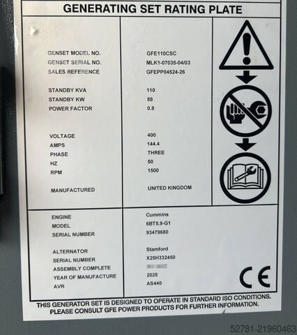 Aggregat Cummins 6BT5.9-G1 - 110 kVA Generator - DPX-25105