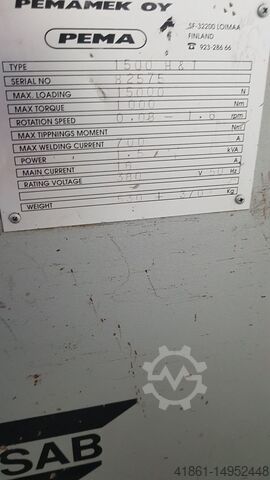 Vert. Rotary positioning unit+counter bearing ESAB-PEMA 1500 H & T