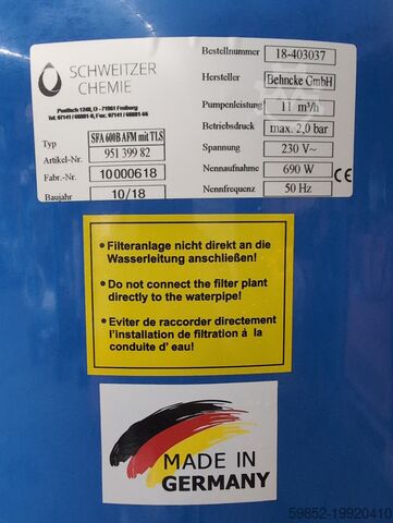 Swimming pool filtration system Behncke SFA 600B AFM mit TLS