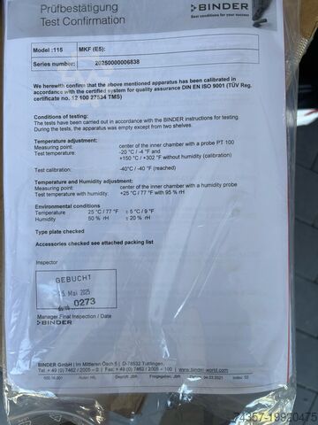 Climate chamber Binder MKF 115 E5 Binder MKF 115