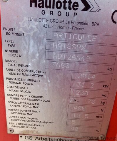 Gelenkteleskoparbeitsbühne Haulotte HA 18 SPX