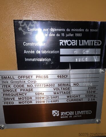 ITEK Graphix 985CF / Ryobi 3202MCS – 2-Farben-Endlosformulardruckmaschine (Offsetdruck) Ryobi- Japan 985CF/3302MCS