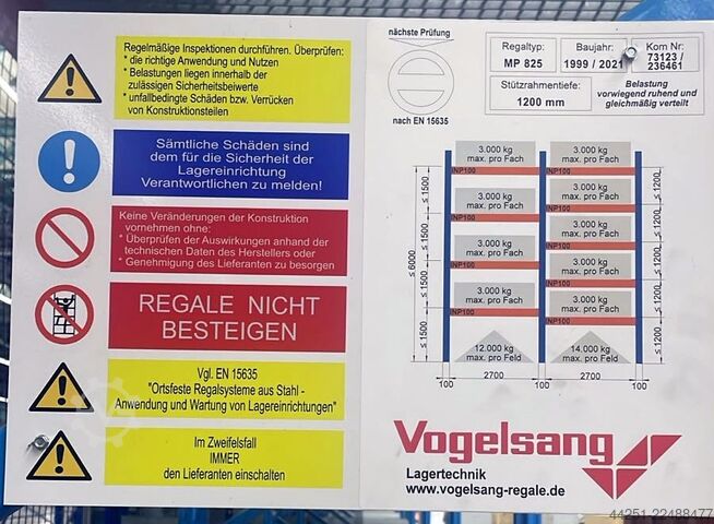 22m Palettenregal Höhe 6,20m 4 Ebene Vogelsang MP 825 + INP 100