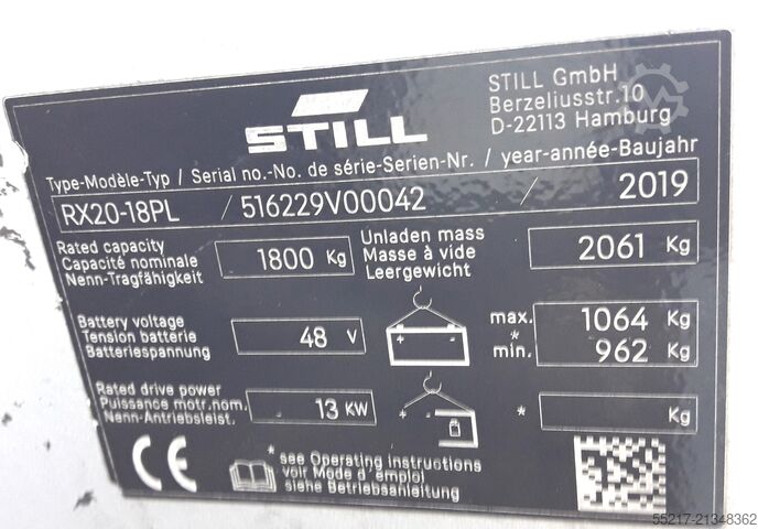 Forklift ID No. V00042 STILL RX20 - 18 PL