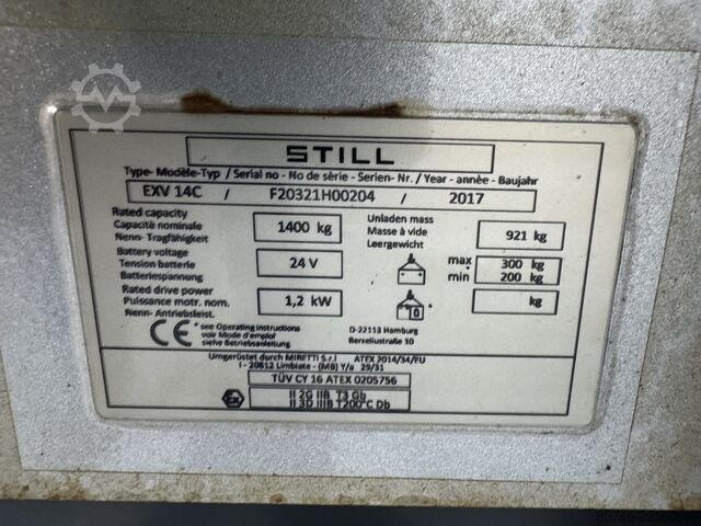 EXV 14 C * DEMO * Atex EX * Miretti 2G / Z1 & 3D / Z22 * NEUE Batterie !! STILL EXV 14 C * DEMO * Atex EX * Miretti 2G / Z1 & 3D / Z22 * NEW battery !!