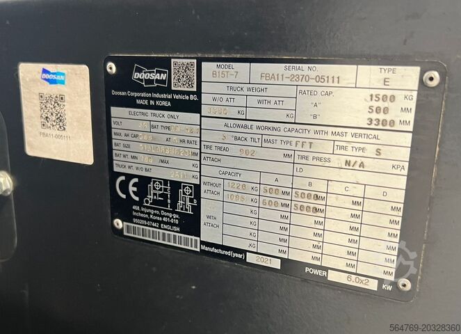 3-wheel forklift DOOSAN B15T-7/2021y./ Lithium battery/New price