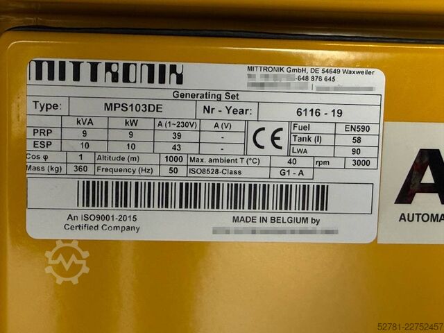 Generator set Kubota D722 - MPS103DE- 10 kVA - 1 ph. Genset - DPX-25119