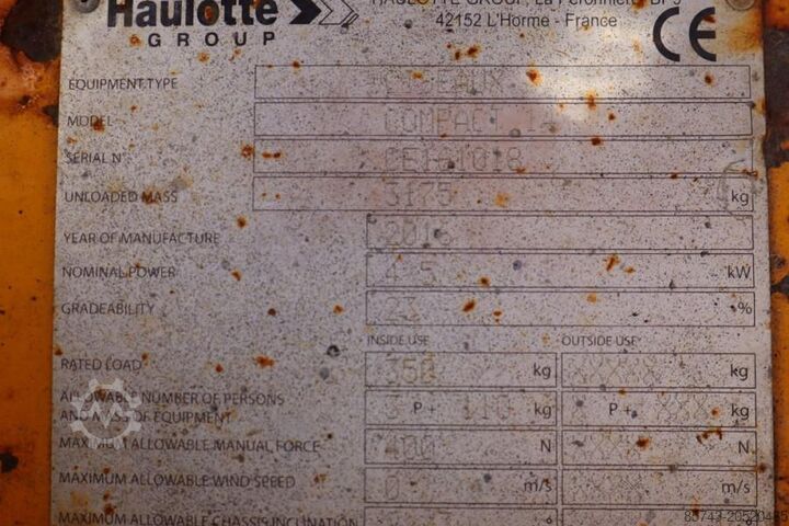 Scissor lift Haulotte Compact 14 Electric, 14m Working Height, 350kg Cap