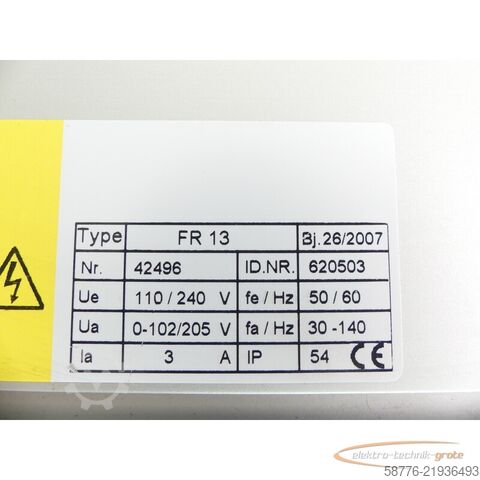 Component  Fimotec-Fischer Typ FR 13 ID: 620503 Frequenzumrichter SN: 42496 - ! -