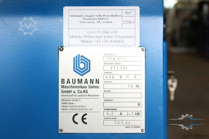 Rüttelautomat mit Ausstreichwalze / Jogger with Air Removal Rollers Baumann BSB 6 L