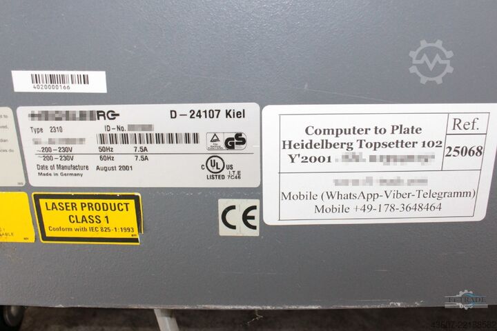 Plattenbelichtungssystem / CTP Plate Maker Heidelberg TopSetter 102