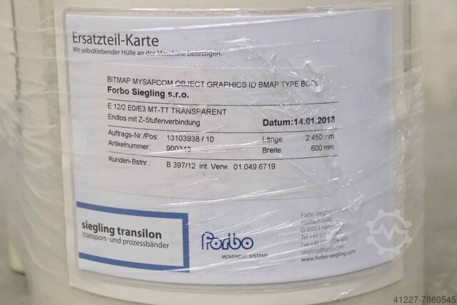 Förderbandgurt Breite 600 mm Forbo Siegling E 12/2 EO/E3 MT-TT TRANSPARENT