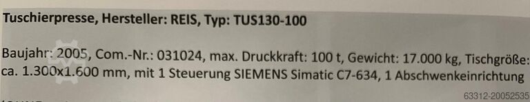 Tuschierpresse Reis TUS 130-100 Tuschierpresse