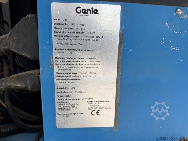 GENIE S-45 Telescopic boom lift / aerial work platform 4x4 DEUTZ DIESEL 4925 hours 15.7m Working hei GENIE GENIE S-45 Telescoop hoogwerker / boomlift  4x4 DEUTZ DIESEL 4925uur 15,7M Werkhoogte 2014