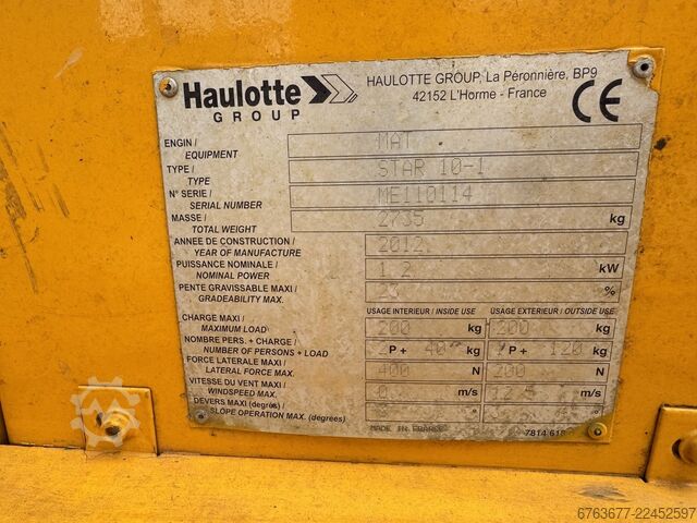 Haulotte Star 10 Electric Mast Lift / Vertical Boom Lift, 10m working height, year 2012 HAULOTTE Star 10 Electric Masthoogwerker / Vertical Boom lift 10M werkhoogte 2012