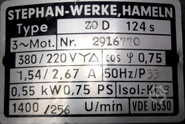 Getriebemotor 0,55 kW 256 U/min Stephan Werke ZOD124s