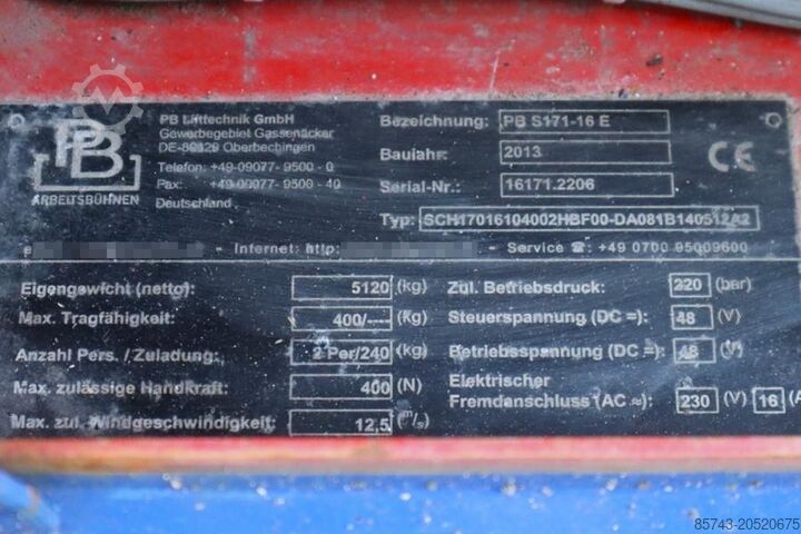 Scherenhebebühne PB LIFT S171-16E Electric, 17.3m Working Height, 400k