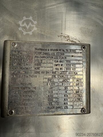 Gebrauchter Edelstahl-Vertikalreaktor von PSV Fabrication Ltd, ca. 4.000 Liter PSV 4000 Litre