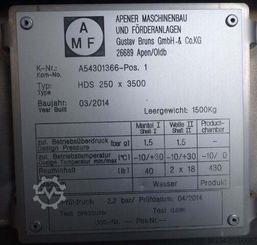 Gebrauchter Doppelschnecken-Kühlförderer von AMF, Modell HDS 250 x 3500 AMF HDS 250 x 3500