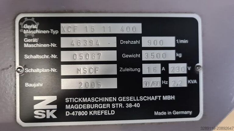 Stickmaschine ZSK XCF 1511-400