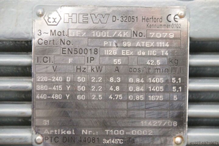 Gear motor 2.2 kW 350 rpm KEB HEW DEX100L/4K