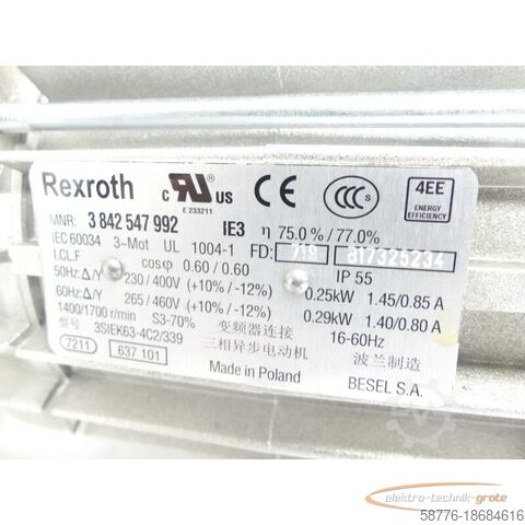 Rexroth motor Rexroth MNR: 3 842 547 992 / 3SIEK63-4C2/339 SNB17325234 + Getriebe 3842527867