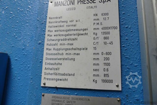 Press line with MANZONI eccentric press MANZONI T6302MR/2/12/TE