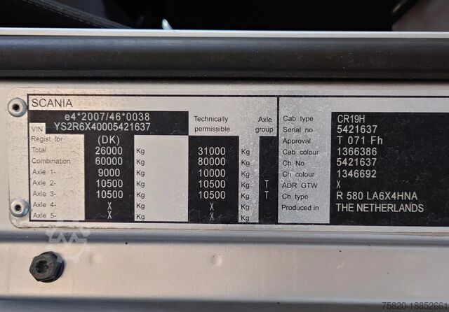 Standard-SZM Scania R580 V8 6X4 TREKKER/TRACTOR/SZM MET EFFER 315/6...