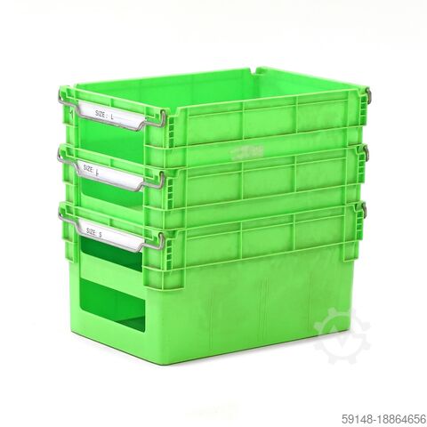 Used Stackable, nestable bins 1 short side open, L: 600, W: 400, H: 310 (mm).  59ltr, L: Kruizinga 98-443GB-PAL