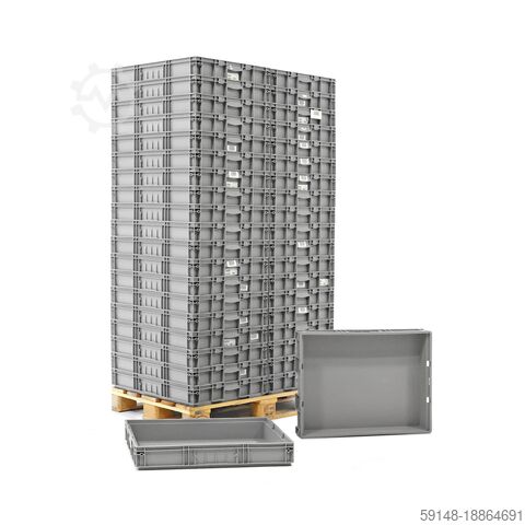 Used Euronorm stacking bins closed handles, L: 800, W: 600, H: 120 (mm). 46ltr, L: 800, Kruizinga 98-448GB-PAL