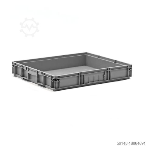Used Euronorm stacking bins closed handles, L: 800, W: 600, H: 120 (mm). 46ltr, L: 800, Kruizinga 98-448GB-PAL