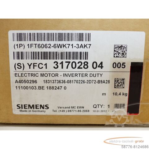 Control unit Siemens 1FT6062-6WK71-3AK7 SN:YFC131702804005 !